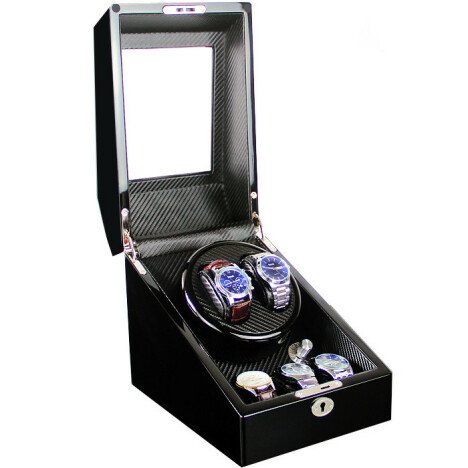 Cutie intors ceasuri automatice iUni, Watch Winder 2 + 3 spatii depozitare Carbon